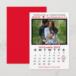 Simple Photo Calendar Red Wedding Save Our Date Card