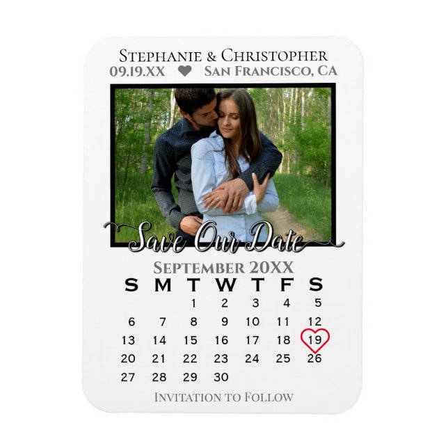 Simple Photo Calendar Save Our Date Wedding Magnet (Vertical)
