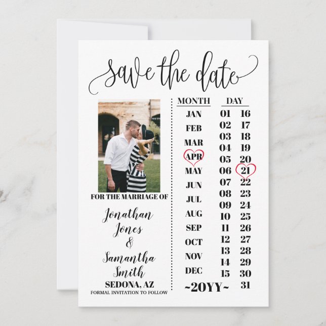 Simple photo calendar save the date modern wedding invitation (Front)