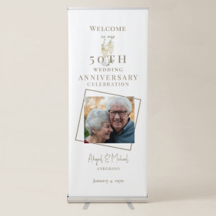 Simple Photo Champagne 50th Anniversary Party  Retractable Banner