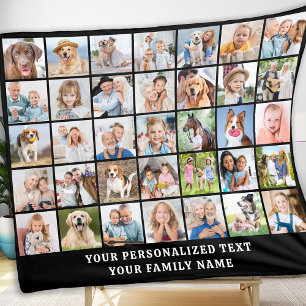 Simple Photo Collage 35 Picture Black Personalised Fleece Blanket