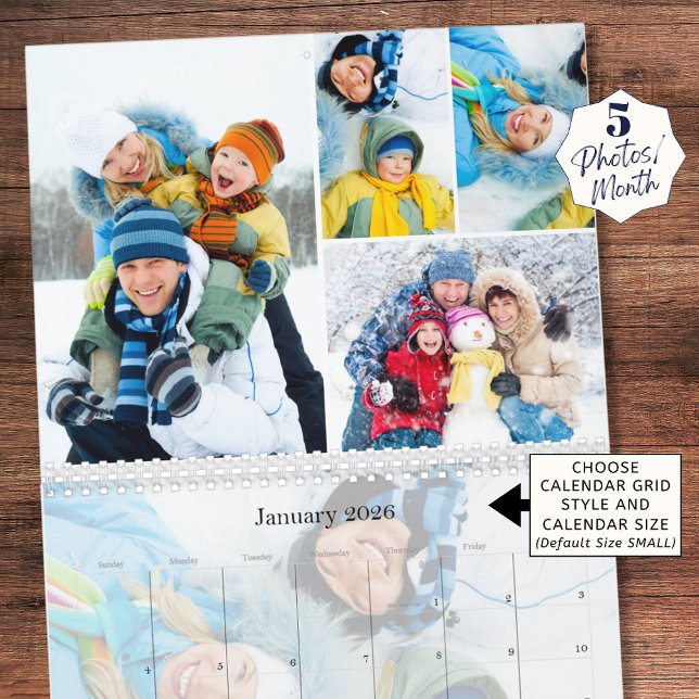 Simple Photo Collage 5 Per Month Custom Calendar (Creator Uploaded)