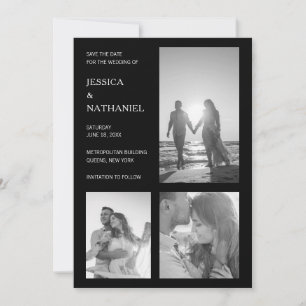 Simple Photo Collage Black Modern Wedding Save The Date