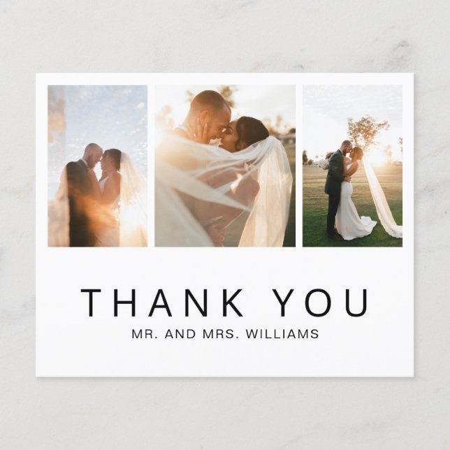 Simple Photo Collage Budget Wedding Thank You Card (Front)