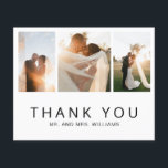 Simple Photo Collage Budget Wedding Thank You Card<br><div class="desc">Modern budget Wedding Thank You Card featuring a simple black and white design with a minimalist sans serif font along with a photo collage featuring your three favourite pictures. Use the template to add your personalised message to the back. This chic and stylish Wedding Thank You Card with a minimal...</div>