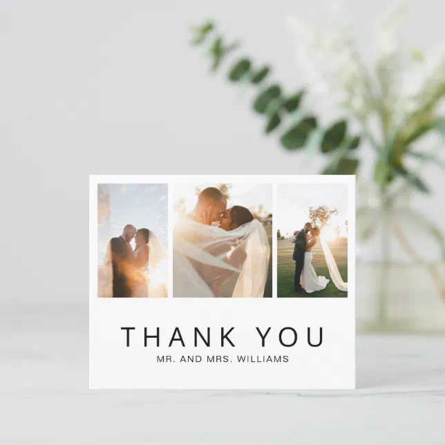 Simple Photo Collage Budget Wedding Thank You Card Zazzle