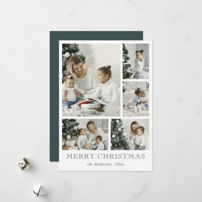 Simple Photo Collage Christmas Dark Forest Green Holiday Card (Front/Back In Situ)