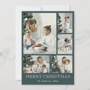 Simple Photo Collage Christmas Dark Forest Green Holiday Card