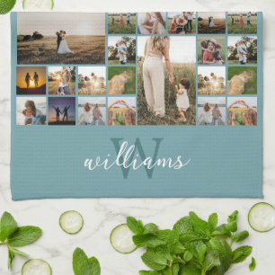 Simple Photo Collage Custom Color Personalized Tea Towel