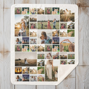 Simple Photo Collage Custom Colour Personalised Sherpa Blanket