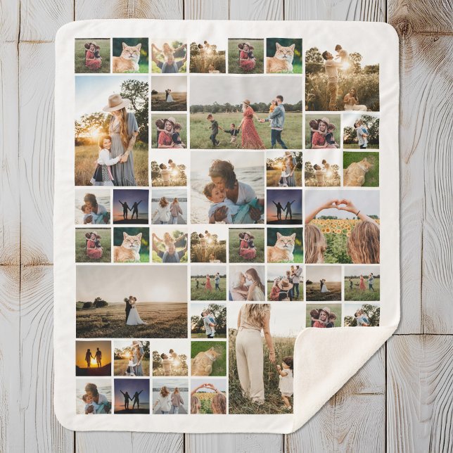 Simple Photo Collage Custom Colour Personalised Sherpa Blanket (Creator Uploaded)