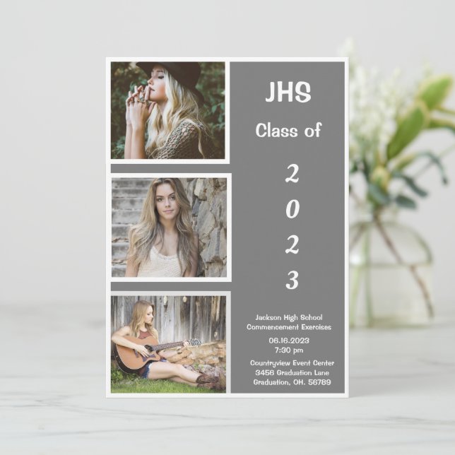 Simple Photo Collage Grad Name Graduation Announcement (Standing Front)