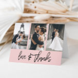 Simple Photo Collage Love Thanks Blush Pink Thank You Card<br><div class="desc">This modern simple card features a 3 photo collage on the top. The words "love & thanks" in a hand-lettered font. On the inside of the card,  you can put a generic message or you can delete it so you can handwrite messages to your guests.</div>