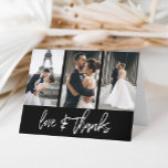 Simple Photo Collage Love Thanks Handwritten Black Thank You Card<br><div class="desc">This modern simple card features a 3 photo collage on the top. The words "love & thanks" in a hand-lettered font. On the inside of the card,  you can put a generic message or you can delete it so you can handwrite messages to your guests.</div>