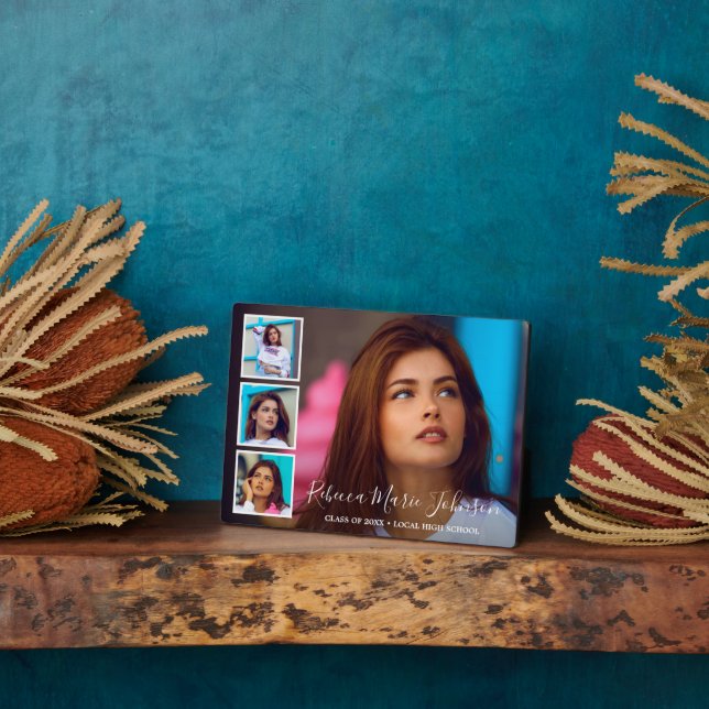 Simple Photo Collage Modern Graduation Plaque (Side)