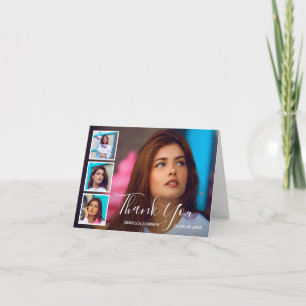 Simple Photo Collage Modern Graduation Thank You Card