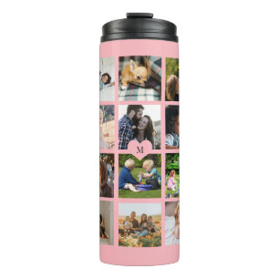 Simple photo collage monogrammed keepsake blush thermal tumbler