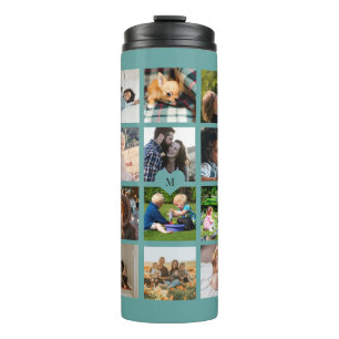 Simple photo collage monogrammed keepsake green thermal tumbler