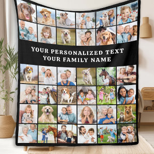Simple Photo Collage Personalised Black 36 Picture Fleece Blanket
