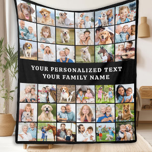 Simple Photo Collage Personalised Black 36 Picture Fleece Blanket
