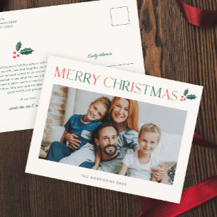 Simple Photo Colourful Merry Christmas Holiday Postcard