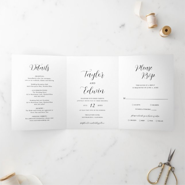 Simple Photo Contemporary Modern Wedding Tri-Fold Invitation (Inside)