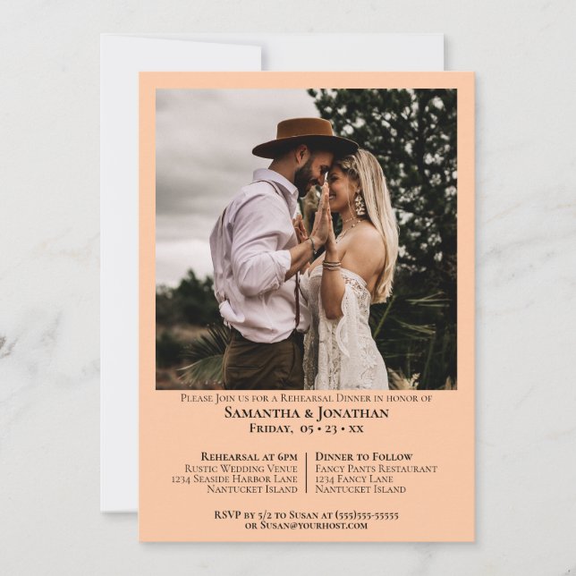 Simple Photo Coral Peach Wedding Rehearsal Dinner Invitation (Front)