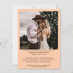 Simple Photo Coral Peach Wedding Rehearsal Dinner Invitation