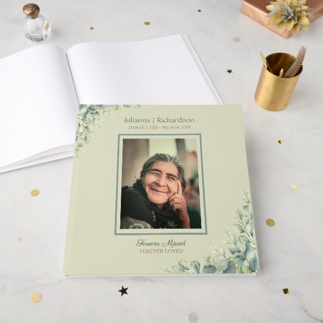 Simple Photo Custom Memorial Tribute Keepsake Guest Book (Front Open)