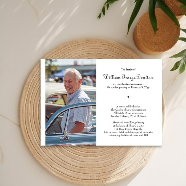 Simple Photo Death Notice and Funeral Invitation (Death Announcement and Funeral Invitation with photo by Darling & May)