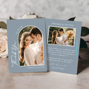 Simple Photo Dusty Blue Wedding Thank You Card