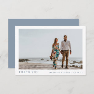 Simple Photo Dusty Blue Wedding Thank You Card