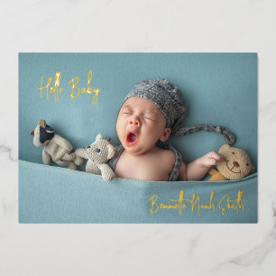 Simple Photo Elegant Birth Announcement Gold