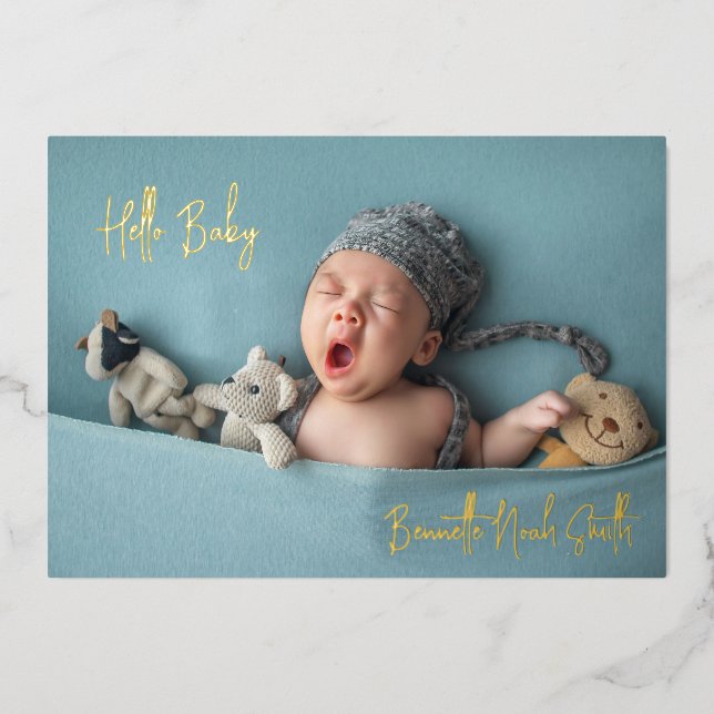 Simple Photo Elegant Birth Announcement Gold (Front)