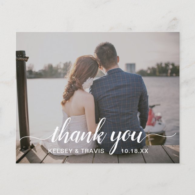 Simple Photo Elegant Budget Wedding Thank You Card (Front)