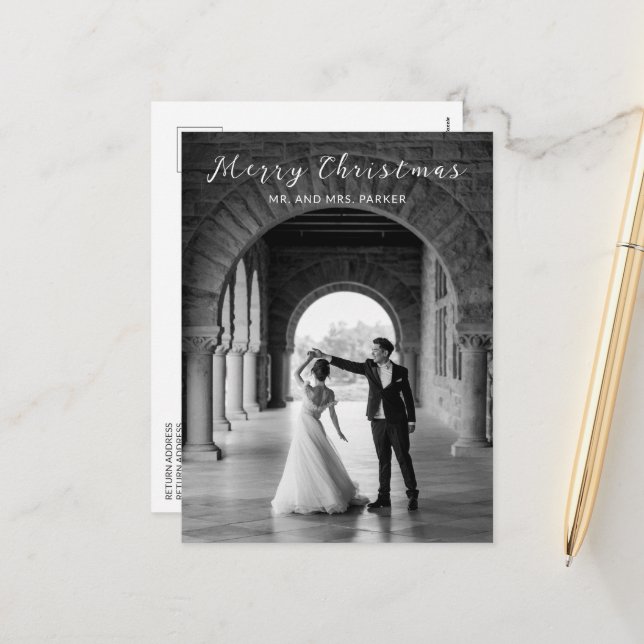 Simple Photo Elegant Christmas Holiday Postcard (Front/Back In Situ)