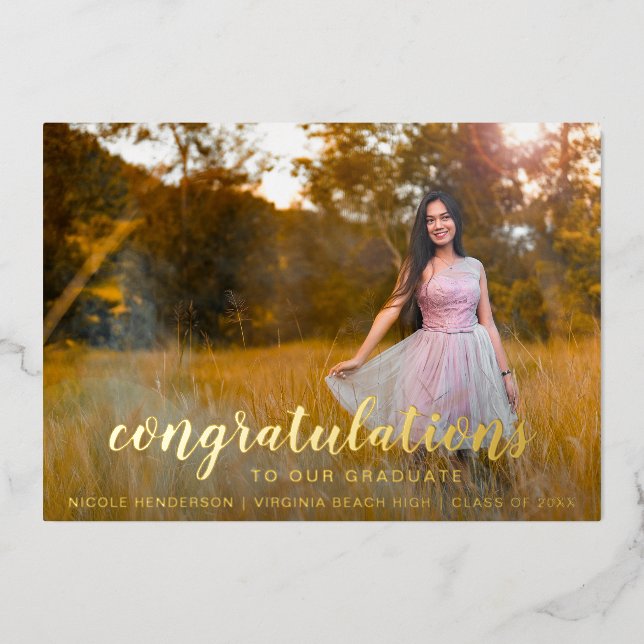 Simple Photo Elegant Gold Graduation Announcement (Front)