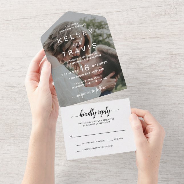 Simple Photo Elegant Modern Wedding All In One Invitation (Tearaway)