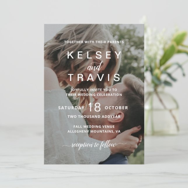 Simple Photo Elegant Modern Wedding Invitation (Standing Front)