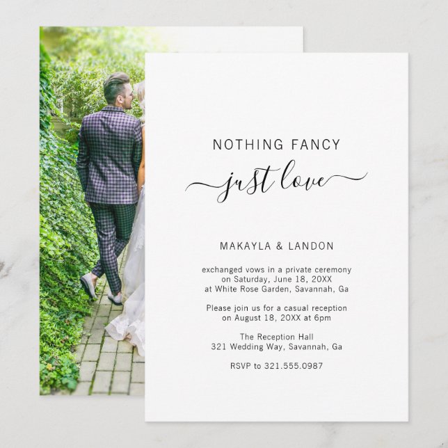 Simple Photo Elegant Modern Wedding Reception Invitation (Front/Back)