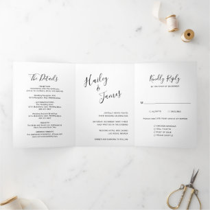Simple Photo Elegant Modern Wedding Tri-Fold Invitation