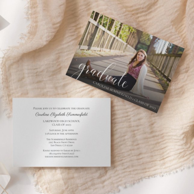 Simple Photo Elegant Script Graduation Party Invitation (Creator Uploaded)