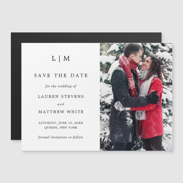 Simple Photo Elegant Wedding Save the Date Magnetic Invitation (Front/Back)