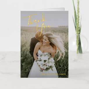 Simple Photo Elegant Wedding Thank You Gold Foil Greeting Card