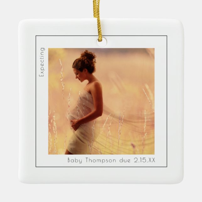 Simple Photo Expecting Baby Due Date Ceramic Ornament (Front)