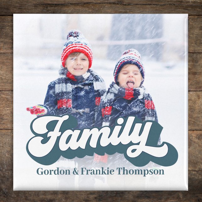 Simple Photo Family Retro Typography  Magnet (Simple whimsical full photo Family magnet with retro style typography. )
