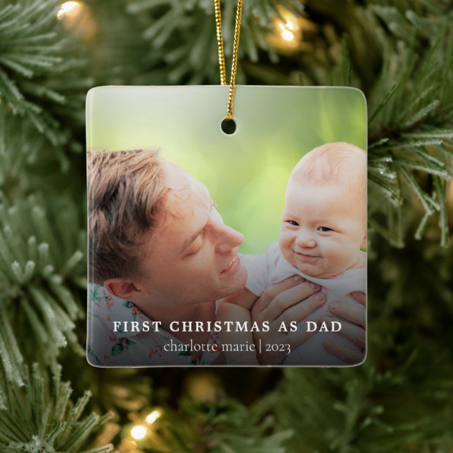 Simple Photo First Christmas as Dad Ceramic Ornament (Tree)