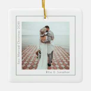 Simple Photo First Married Christmas  Ceramic Ornament
