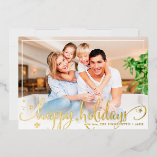 SIMPLE PHOTO FRAME fun calligraphy Happy Holidays Foil Holiday Card