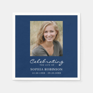 Simple Photo Funeral Memorial Blue  Napkin